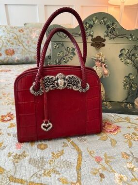 Brighton Red Braided-Handle Satchel with Heart Charm
